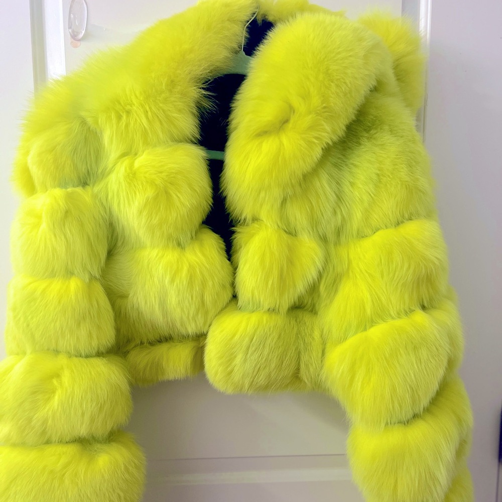 Neon Mustard Fox Fur Crop